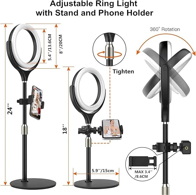 8 inch Desk Ring Light with Stand for for Video Conference,Adjustable Zoom Lighting for Computer, Circle Light for Video Recording, Video Calls, Online Class, Live Streaming, Podcast - Image 5