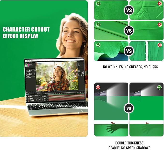 BEIYANG 10 X10 FT Green Backdrop Cloth for Photography, Large Green Screen Background for Photoshoot, Cloth Fabric Curtain Chromakey Video Photoshoot Studio YouTube Conference Streaming - Image 6