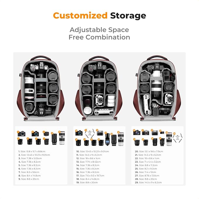 K&F CONCEPT Camera Backpack,Hardshell Photography DSLR Camera Bag | 15-15.6 Inch Laptop Compartment, Waterproof, Hard Shell Camera Case, Compatible with Canon/Nikon/Sony/DJI Mavic Drone, B07 - Image 3