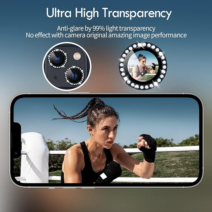 for iPhone 13/13 Mini Camera Lens Protector Bling Diamond, Black | Individual Metal, 9H Hardness, Scratch Resistant, Shockproof, Drop Protection, Case Friendly, Stylish Accessories - Image 4