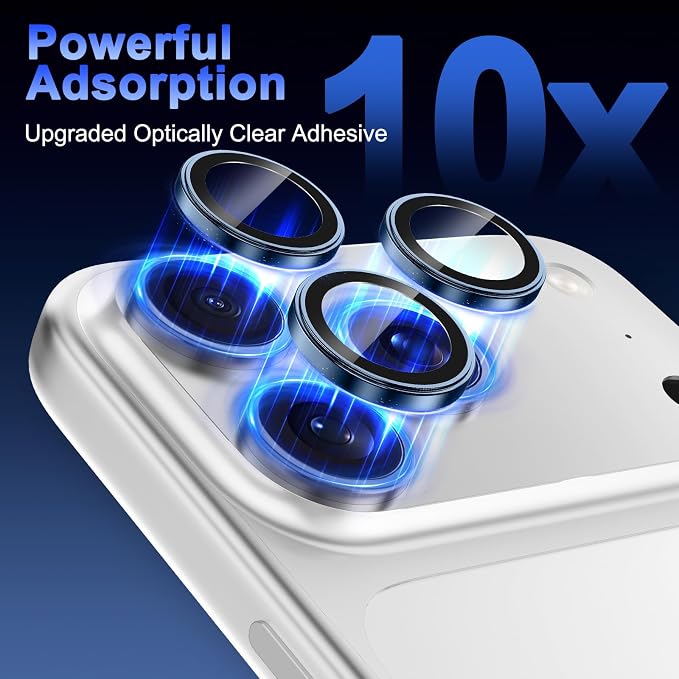 Meshine for iPhone 17 Pro/17 Pro Max Camera Lens Protector,Scratch Proof,Strong Adsorption,9H Hardness with Metal Ring Camera Cover,Ultra Thin Case Friendly, Accessories Lens Protector,Light Blue - Image 5