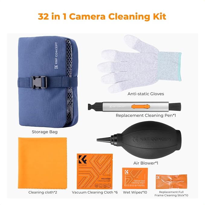 K&F CONCEPT 32-in-1 Pro Camera Cleaning Kit for Professional Photographers | Replaceable Lens Pen, Safe For Devices, Fast Dry Wipes Remove Oil And Streaks, Portable, Multi Tools, Storage Bag, MK05 - Image 2