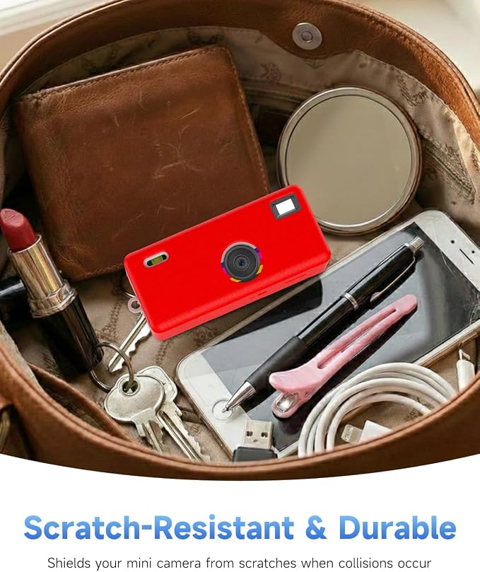 Silicone Case for Kodak CHARMERA Keychain Digital Blind Box accessories,Soft Silicone Protective Case,Comes with Screen Protectors and Wrist Strap - Red - Image 7
