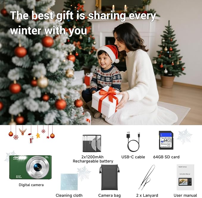 Digital Camera, FHD 4K Autofocus Compact Digital Cameras for Teens, Green Point and Shoot Camera for Kids with 16X Zoom, 64GB SD Card, 2026 Upgraded Small Digital Camera for Boys Girls Teens Kids Gift - Image 8