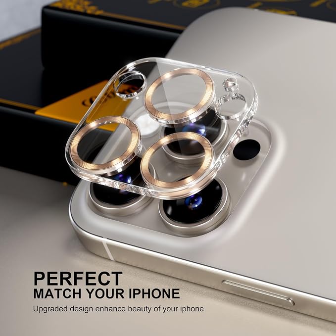 for 6 Pack iPhone 15 Pro/iPhone 15 Pro Max Camera Lens Protector [Drop Protection] [Case Friendly] [Easy Installation] 9H Tempered Glass Camera Screen Protector Cover, CD Gold - Image 5