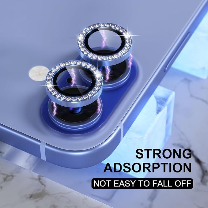 Choiche for iPhone 16/16 Plus Camera Lens Protector, Diamond-Ultramarine | Ultra HD, Bling 9H Tempered Glass Camera Cover Screen Protector Metal Individual Ring Accessories, 2-Lens, 6.1/6.7-inch - Image 6