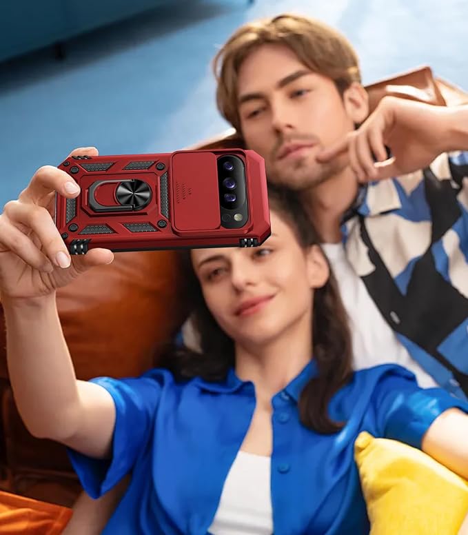 Taisairu for Google Pixel 10 Case/Pixel 10 Pro Case with Screen Protector & Slide Camera Lens Cover,Built-in Ring Stand Protective Phone Case for Pixel 10 Case/Google Pixel 10 Pro Case (Red) - Image 8