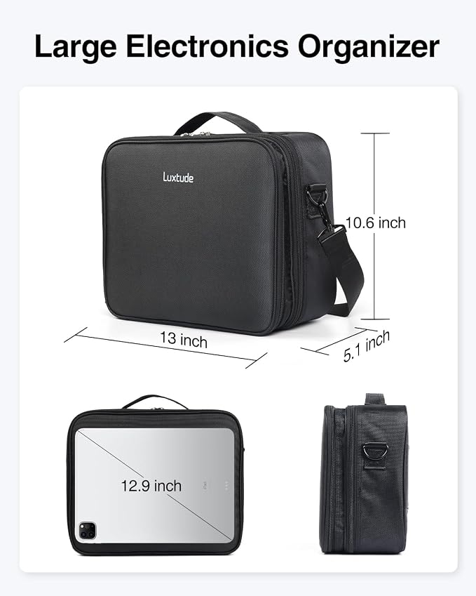 Luxtude Electronic Organizer Travel Case Large, Double Layer Tech Bag | Home Electronics Bag Fits for iPad (Up to 12.9 in), Sturdy Storage for Dji, Camera - Image 6