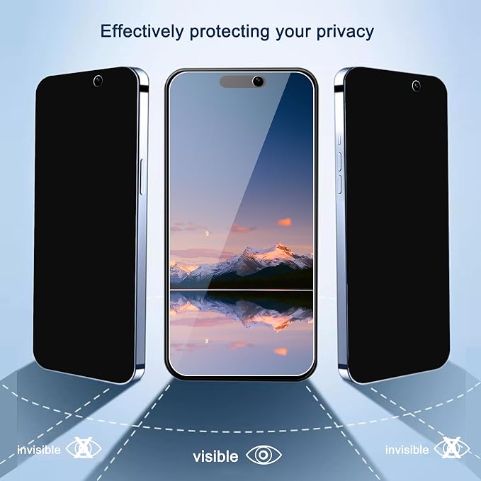 Ailun Privacy Screen Protector+Camera Lens Protector for iPhone 15 Pro | 3+3 Pack, 6.1 inch, Installation Frame, Dynamic Island Compatible, Anti Spy Private Tempered Glass, HD - Image 2