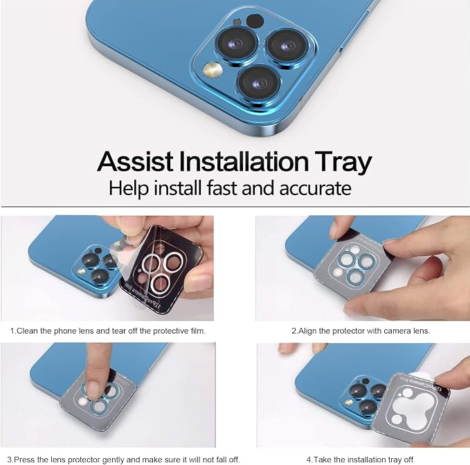 YWXTW [1 SET Camera Lens Protector Compatible with iPhone 12 Pro Max 6.7 inch, [Installation Tray] Aluminum Alloy Tempered Glass Camera Circle Cover - Image 4