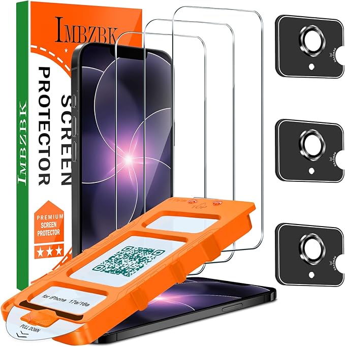 IMBZBK Screen Protector for iPhone 17e / 16e, Tempered Glass, 3+3 Pack | 9H+ Hardness, Military Grade Shatterproof, Case Friendly, Bubble Free Auto-Dust Removal, with 3 Camera Lens Protectors by IMBZBK