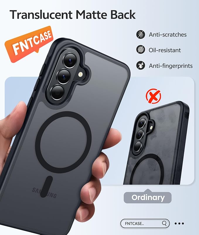 FNTCASE for Galaxy A37/A36 5G Phone Case, Fit for Magsafe, Screen Protector | Translucent Matte Magnetic Back, 14FT Military Grade Drop Protection, Shockproof Protective, for Samsung A37 Cover, Black - Image 6
