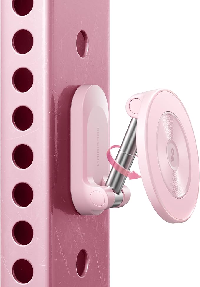 All Metal Dual Magnetic Gym Phone Holder for MagSafe, Pink | 360°Adjustable, Fit for iPhone/Android, Tri-Axis Phone Mount,Gym Accessories for Bodybuilder Men Women Workout Recording by GolbinBox