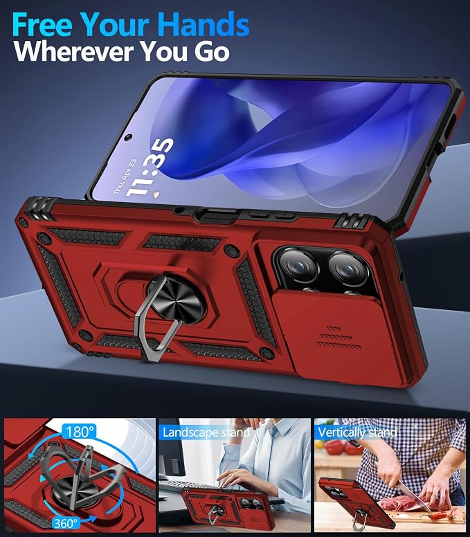Taisairu for Motorola Moto G Power 2026/G Power 2025 Case with Screen Protector & Slide Camera Lens Cover, Built-in Ring Stand Cover for Moto G Power 2025/Moto G Power 2026 Case (Red) - Image 3