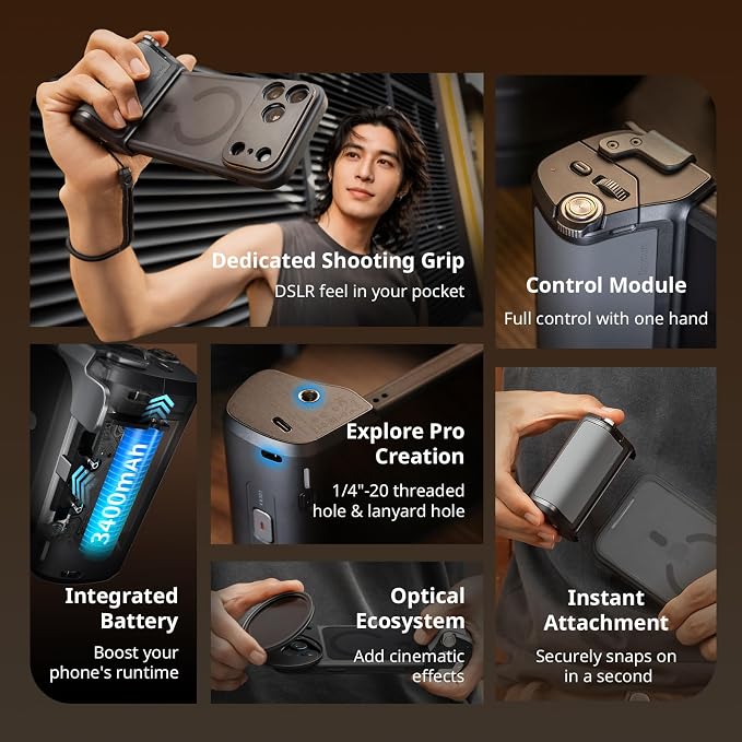 SMALLRIG FilMov Photography Grip Kit w/Filter for iPhone 17 Pro, Ergonomic Grip with Shutter & Zoom, Built 3400mAh Battery Wireless Remote, Phone Creator Kit for Filmmaking, Selfie, YouTube - 6300 - Image 5