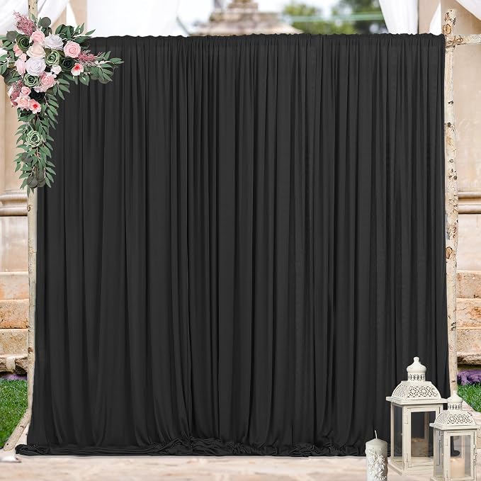 10x10ft Wrinkle Free Black Backdrop Curtain for Parties Soft Fabric Drapes Wedding Black Curtain Backdrop for Birthday Party Decorations Background for Photography 5x10ft, 2 Panels - Image 5