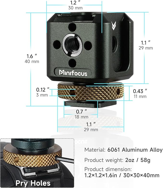 Camera Hot Shoe Extension Bracket Cold Shoe Mounts Adapter(Dark Green) | Aluminum Shoe Mount Holder with 1/4''&3/8'' Thread Hole and Arri-locating Hole, For Microphone LED Video Light - Image 5
