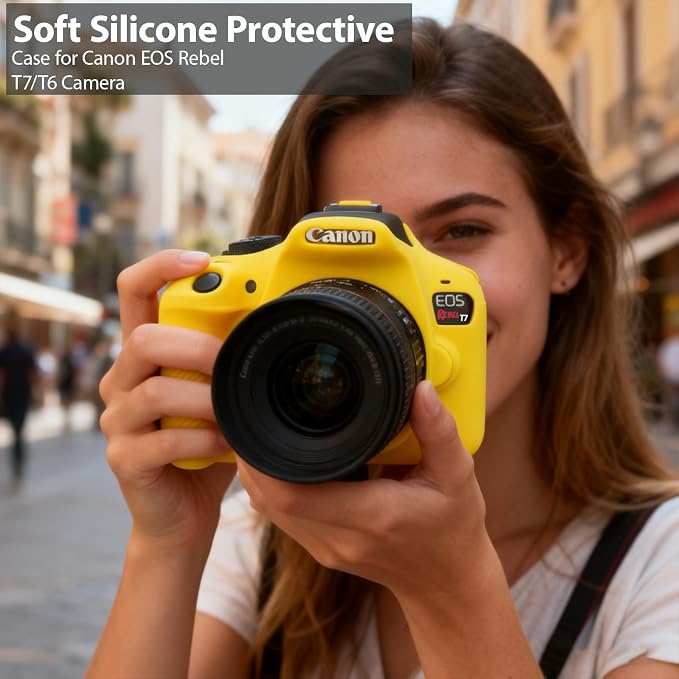 Case for Canon EOS Rebel T7 Rebel T6 Camera, Soft Silicone Rubber Protective Camera Case Cover Accessories, Lightweight, Anti-Scratch with Button Marking for EOS Rebel T7 T6 (Yellow) - Image 2