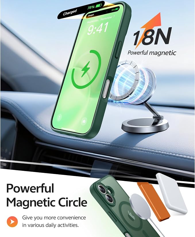 FNTCASE for iPhone 16 Case, Fit for Magsafe, Screen Protector, Green | Full Camera Protection, Translucent Matte, 14FT Military Grade Drop Proof, Shockproof Protective Phone Cover - Image 3