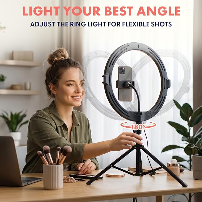 11’’ LED 12W Selfie Ring Light with Wired Control, 3 Color Modes, 10 Brightness Levels, Tripod Stand with 6 Sections, Phone Holder, Adjustable Brightness Levels for Influencers, YouTube, TikTok - Image 3