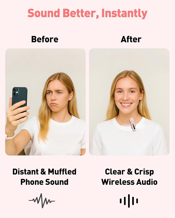 USB C Lavalier Microphone Wireless Mini Mic for Type-C Android Phone/Tablet/PC Video Recording Clip-on Mics with Rotatable Clip&Denoise Recording, Ideal for Vlog Tiktok Youtube Content Creator, Pink - Image 2