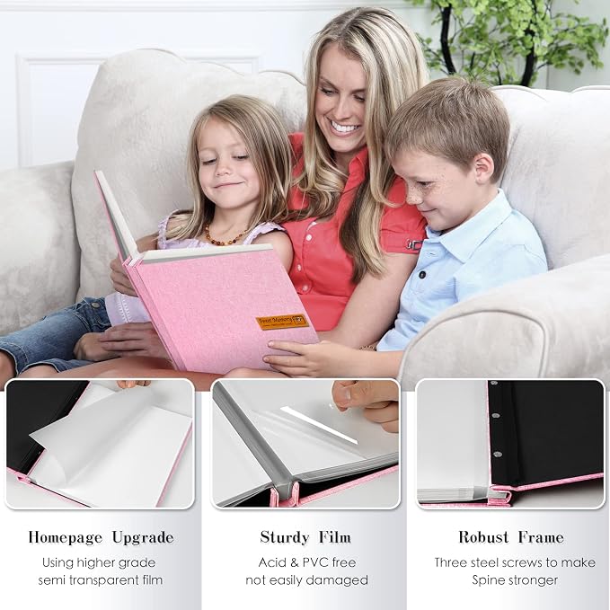 Spbapr Large Photo Album Self Adhesive Magnetic Scrapbook,DIY Scrapbook Album for 4x6 5x7 8x10 Picture,60 Pages Linen Cover Memory Book for Wedding Family Baby Pets, with Metallic Pen and Scraping - Image 3