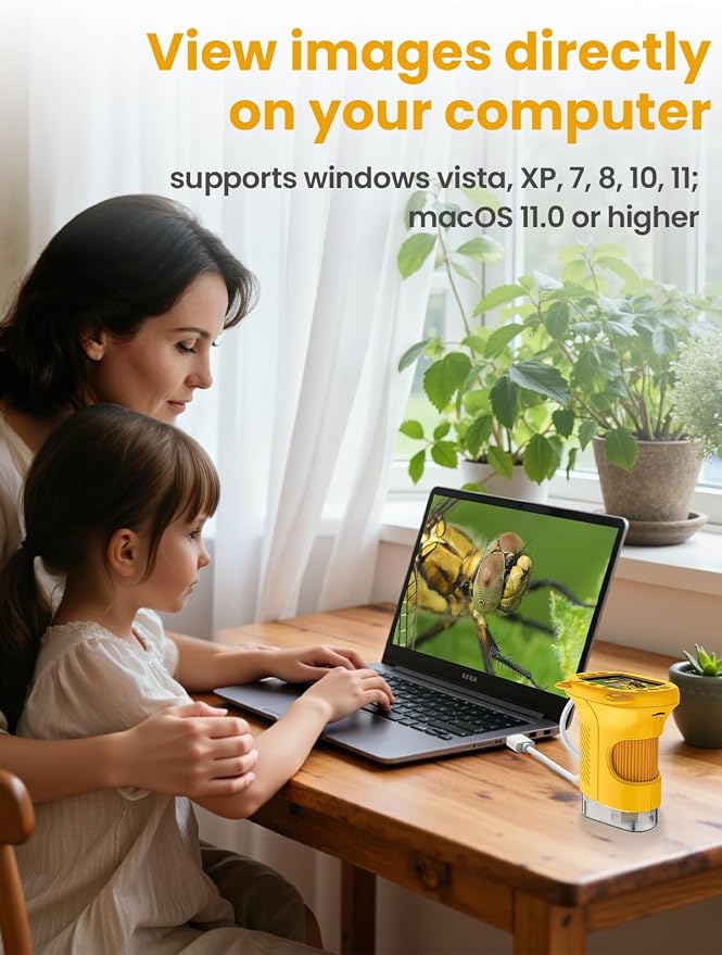 Microscope for Kids, 2.4 Inch Digital Microscope with 1000X Magnification, Handheld Camera Mini Pocket Magnifying Glass, Educational Birthday Gifts Toys for Ages 3+, Yellow - Image 8