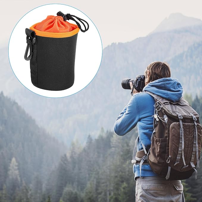 PATIKIL Camera Lens Bag, 2 Pcs 3.3" ID x 5.5" H Cylindrical Drawstring Lens Pouch with Thick Protective Neoprene, Lens Case for DSLR Camera Lens, Water Coffee Cups Black, Orange - Image 7