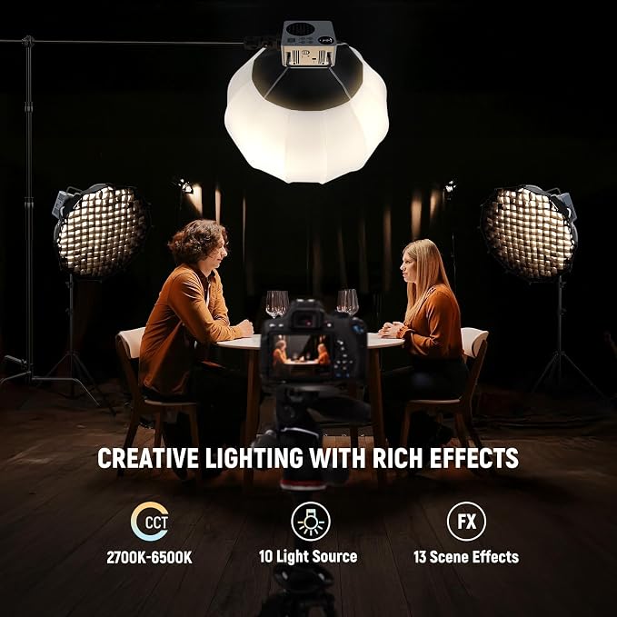 NEEWER 80W LED Video Light with 72Wh Battery & 100W PD Adapter APP/2.4G Control Portable Bi Color Mini COB Studio Continuous Output Lighting 25500lx/1m 2700-6500K 0-100% Dimming CRI95+ 13 Scene, HB80B - Image 3