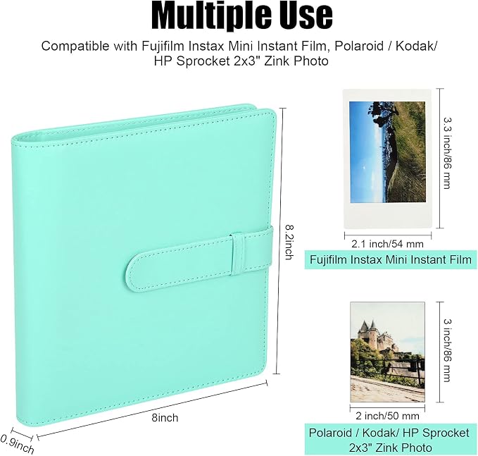 Veicevol 256-Pocket 2x3 Photo Album for Instax Mini and Polaroid, Green | PU Leather Cover Keeps, Fits Instax Mini and Polaroid 2x3 Photos, Protects Travel, Wedding and Family Memories - Image 2