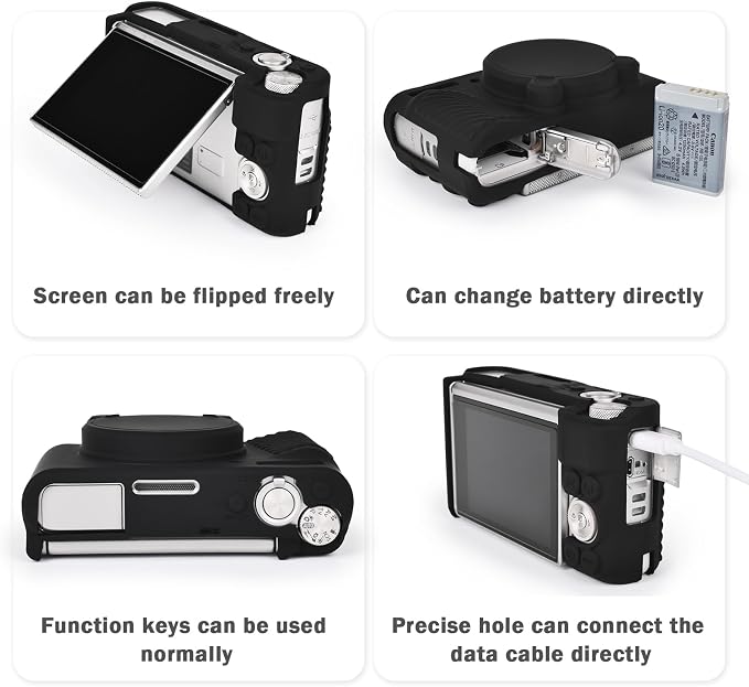 MUZIRI KINOKOO Case for Canon Powershot SX740/SX730 HS Digital Camera - Soft Protective Cover SX740 SX730 HS Camera Silicone Sleeve with Removable Lens Cover - Black - Image 3