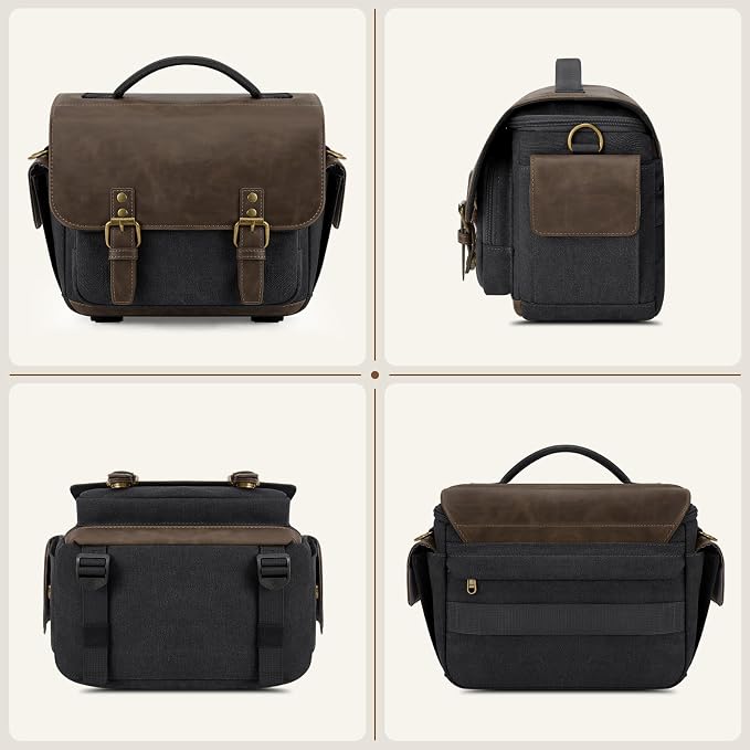 RAINSMORE Camera Bag, Vintage Canvas Camera Sling Bag Crossbody Camera Case | Water-resistant DSLR SLR Mirrorless Camera Bag for Photographer with Rain Cover & Tripod Holder for Sony Canon Nikon Fujifilm - Image 8