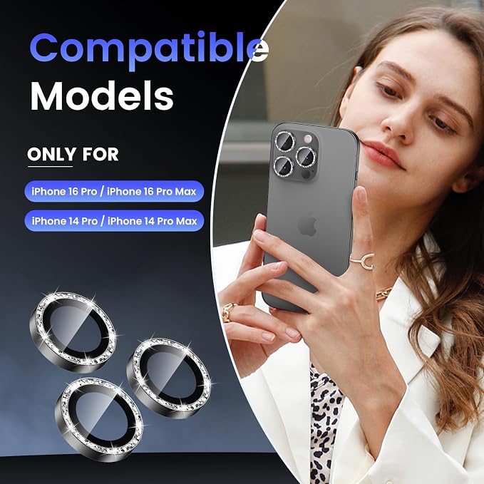 Tensea Camera Lens Protector for iPhone 16 Pro Max/16 Pro/15 Pro Max/15 Pro | Metal Aluminum Alloy Tempered Glass Cover Bling Camera Screen Protector Accessories, Case Friendly - Image 2