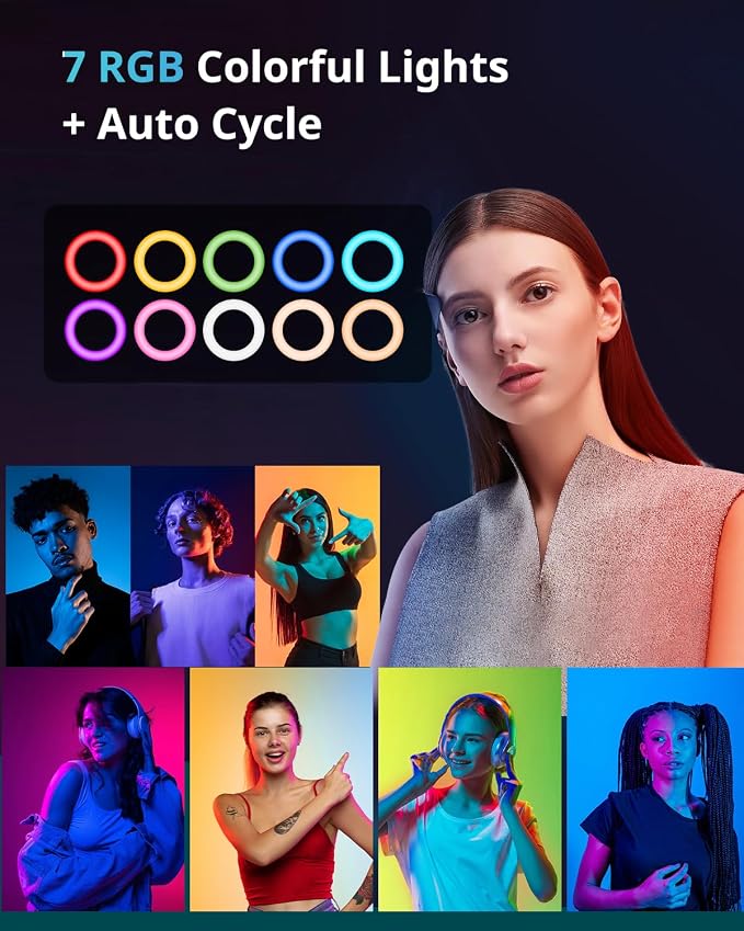 UBeesize 12" RGB Ring Light with 50" Tripod Stand & Phone Holder, Dimmable Selfie Light for TikTok, YouTube, Live Streaming & Photography - Image 2