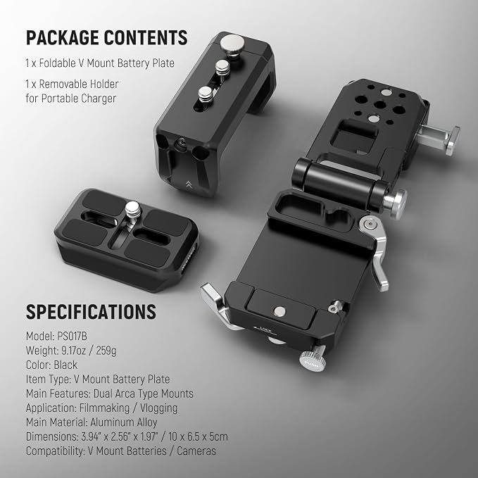 NEEWER V Mount Battery Plate, Modular V Lock Adapter with Arca Type QR Plate, Portable Charger Holder PS099E Compatible with DJI RS4 RS3 Gimbal Camera Cage Video Rig Accessories, PS017B - Image 7