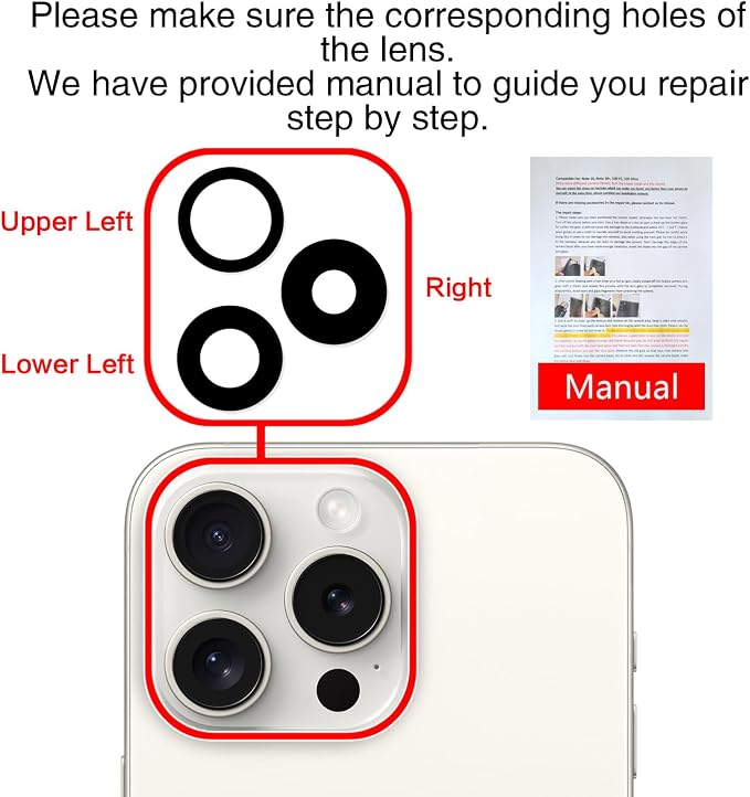ASDAWN Back Rear Camera Lens Glass Replacement for iPhone 15 Pro 6.1 Inches with Pre-Installed Adhesive, ASDAWN Back Camera Lens Glass kit with Installation Manual + Repair Tool Set - Image 7