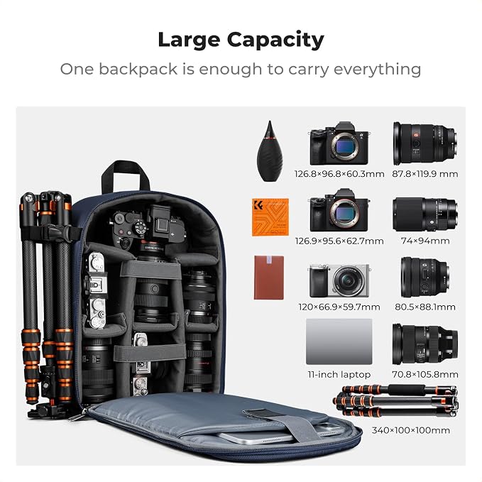 K&F CONCEPT Camera Backpack, DSLR/SLR/Mirrorless Photography Camera Bag | 14in Laptop Compartment & Rain Cover, 600D Fabric for Travel & Daily, Men & Women, Dual-Mode Detachable Dividers, Blue, B19 - Image 6