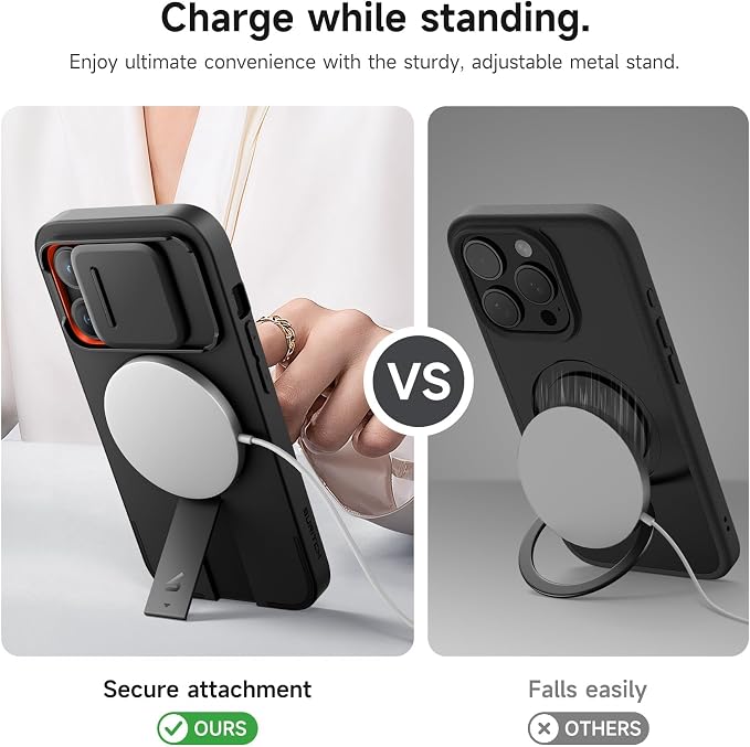 SURITCH for iPhone 14 Pro Case with Magnetic Camera Slide Cover and Adjustable Kickstand, Compatible with MagSafe, Shockproof Bumper Case Slim Protective Cover for iPhone 14 Pro 6.1 Inch, Black - Image 5