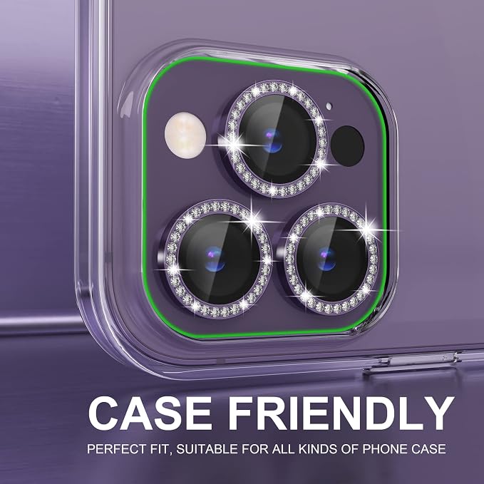 Choiche for iPhone 14 Pro/iPhone 14 Pro Max Camera Lens Protector | Ultra HD, Bling 9H Tempered Glass Camera Cover Screen Protector Metal Ring Decoration Accessories (Diamond-Purple) - Image 4