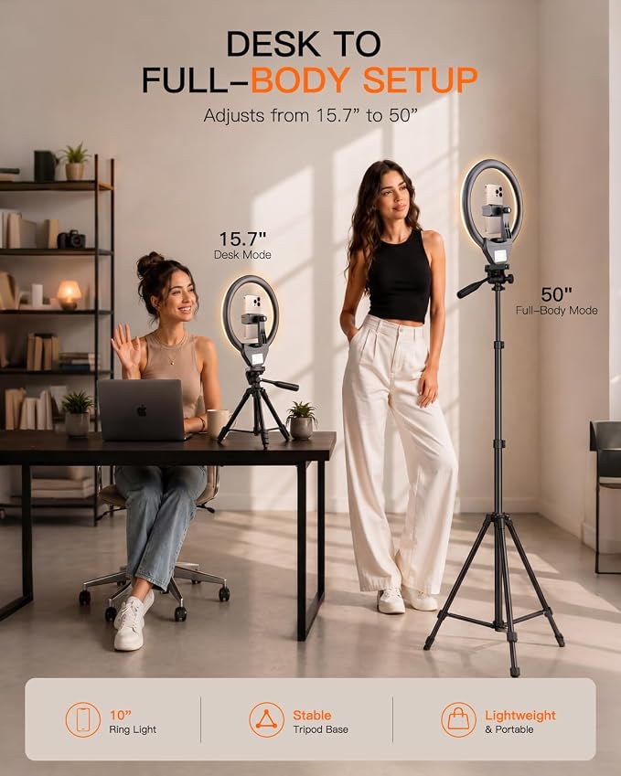 Sensyne Ring Light with Stand, 50" Phone Tripod for iPhone & Android, LED Ring Light with Remote, 3 Color Modes & 10 Brightness Levels for TikTok, Zoom & Video Recording - Image 5
