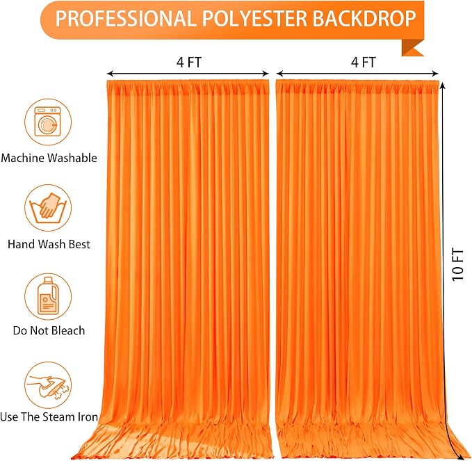 Orange Backdrop Curtain 2 Panels-Wrinkle-Free Champagne Curtains Polyester Photography Drapes for Baby Shower Birthday Party Photo Background Backdrop Stand- 8 X10FT (Orange) - Image 5
