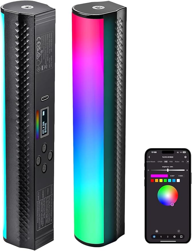NEEWER TL21C RGB Light Wand with App Control, Magnetic Handheld Light Stick | 2500K-8500K Dimmable, CRI95+, Full Color LED Tube Bar, 2550mAh Battery, 17 Light Scenes, for Vlog Photography Video by Neewer