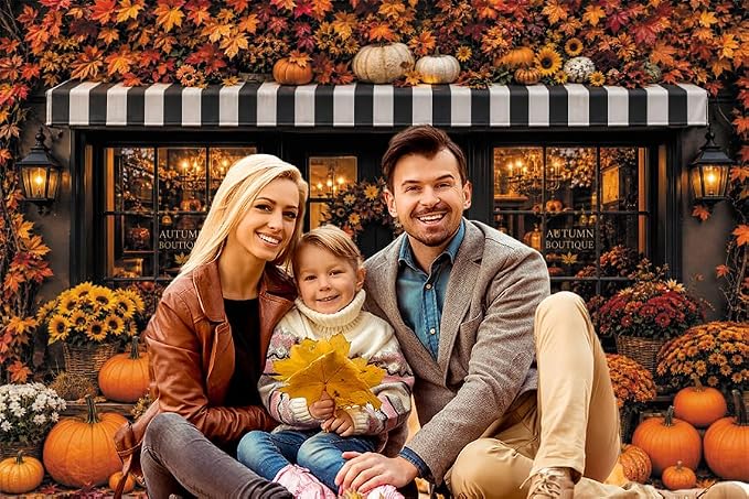 Fall Pumpkin Store Backdrop 8x6ft Autumn Boutique Harvest Pumkin Photography Background Vintage Fall Fall Festival Thanksgiving Family Party Decorations Banner Vinyl - Image 6