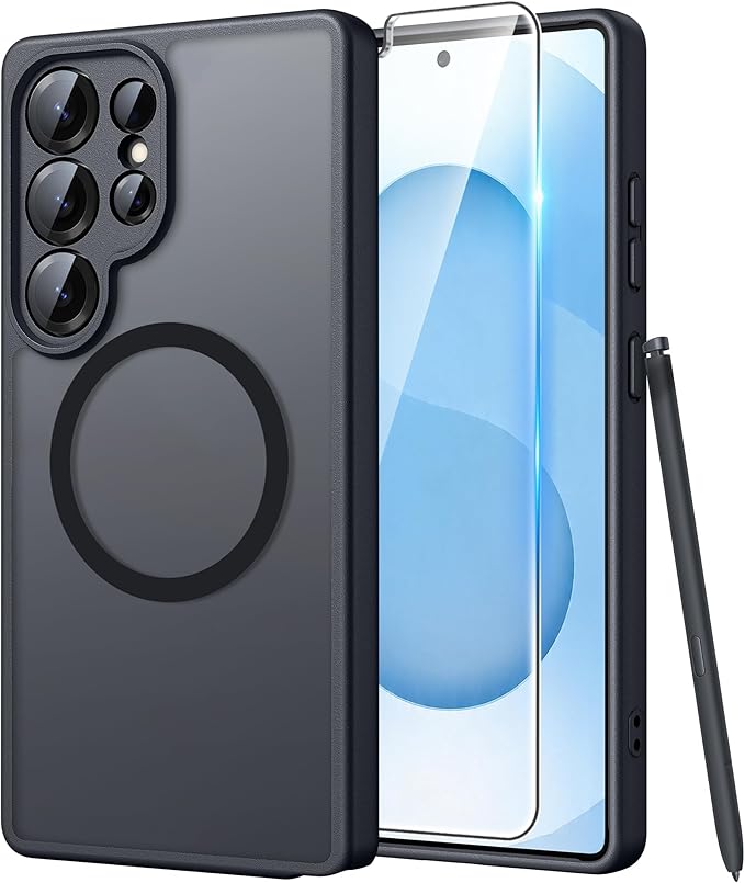 FNTCASE for Samsung Galaxy S25 Ultra Case, Compatible with Magsafe Black | Screen Protector, Full Camera Protection, Translucent Matte, 14FT Military Grade Drop Proof, Protective Phone Cover by FNTCASE