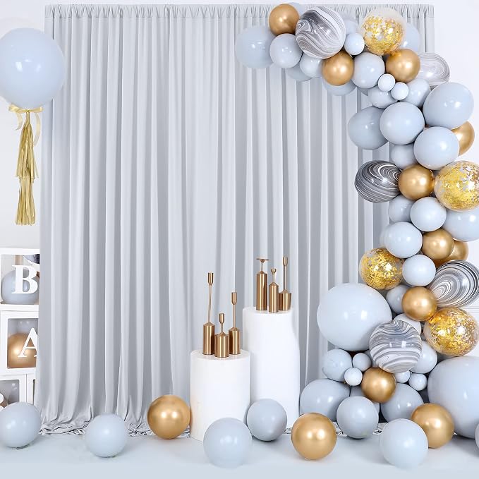 10 ft x 8 ft Wrinkle Free Silver Backdrop Curtain for Parties, Polyester Silver Grey Backdrop Drapes 2 Panels 5x8ft for Baby Shower Photoshoot Engagement Wedding Birthday Photography Background - Image 6