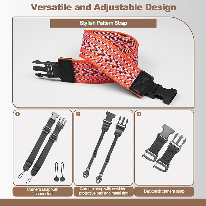 YFWE Adjustable Camera Neck Strap, Vintage Woven Shoulder & Crossbody Camera Strap with 4 Connection Ways, Anti-Slip Camera Strap for DSLR, Mirrorless & Camcorder, Travel & Outdoor Photography Gear - Image 4