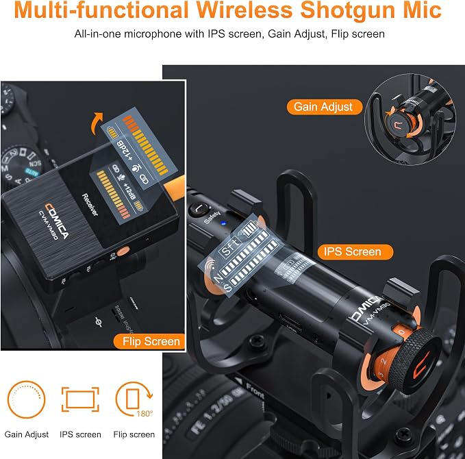 COMICA VM30 Wireless Shotgun Microphone for iPhone Canon Nikon Sony Camera | Wired&Wireless Modes, Noise Cancellation, Safety Mode, 48H Working, 328ft Range, Video Mic for Film Podcasting Live Streaming - Image 2