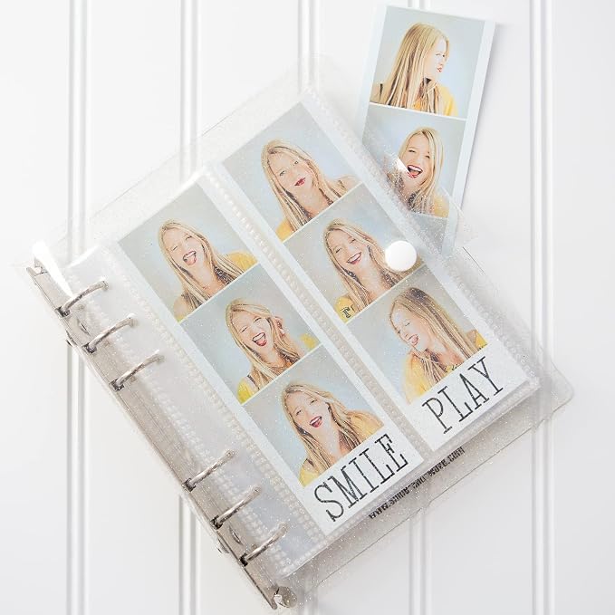 Photo Album For 2X6 Photo Booth Slip In Strips And 4X6 Pictures - 6 Ring Notebook Binder With 20 2 By 6 Sleeves - Fits 80 Photobooth Prints (CLEAR SPARKLE, 2X6) by SMILEWAVE