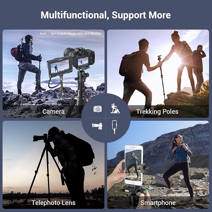 SmallRig CT-20 Camera Tripod, 78.7" Foldable Aluminum Tripod & Monopod, 360°Ball Head Detachable, Payload 33lb (200cm/78.7") - Image 5
