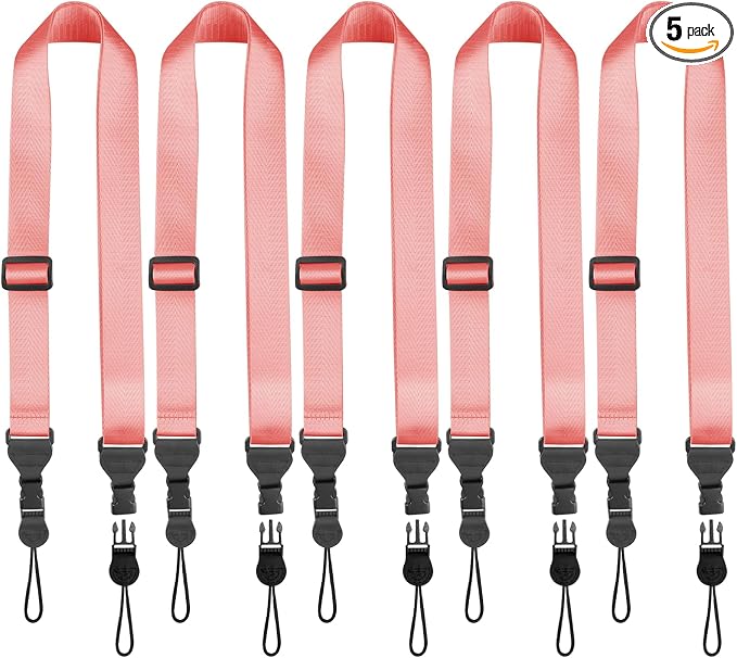 FIEIL 5 Pack Nylon iPad Strap, Adjustable Camera Neck Strap, Comfortable Shoulder Strap for iPad, Cellphone Tablet, Camera, Laptop, Binocular, Luggage Bag(Peach Pink Universal Neck Lanyard) by FIEIL